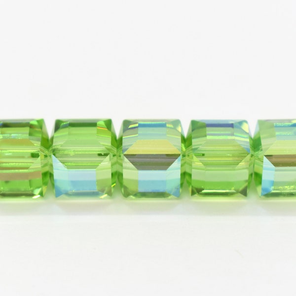 Peridot AB 5601 Swarovski Crystal Cube Beads for Birthstone Jewelry 4mm, 6mm, Green Crystal Beads, Wholesale Crystal Shapes, Bulk Beads