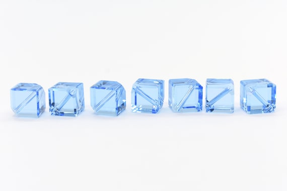 Aquamarine Swarovski Crystal Diagonal Drilled Dice Bead 5600 4mm, 6 or 48 Pcs. Blue Crystal Beads for Birthstone ,Unusual Swarovski Bead