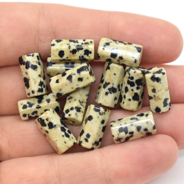 Dalmatian Jasper (Natural) A Grade, Six Sided Tube Gemstone Beads for Jewelry Making, Beige & Black Gemstone Beads, Bulk Gemstones 6x12mm