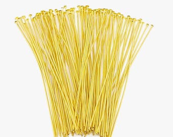 Spilli a testa piatta in ottone placcato oro da 3 pollici (7,6 cm) calibro 22, 20 o 100 pezzi, spilli a testa piatta semplici da 3 pollici per la creazione di gioielli, spilli a testa piatta per ciondoli