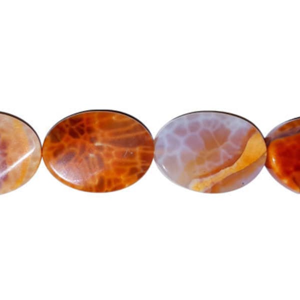 Crab Fire Agate,Treated,A grade Flat Oval Twist Gemstone Beads,Orange 30x22mm Gemstone Beads to Make Jewelry,Focal Pendant, Wholesale 6 Pcs