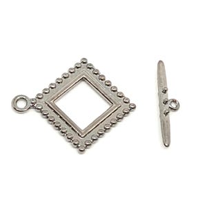 Gunmetal Square/Diamond Toggle Clasp With Beaded Edge - 24mm Wide, Stringing Length 30mm - 1 Clasp, Gunmetal Findings for Jewelry Making