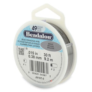 Beadalon Bead Stringing Wire - 49 Strand (.015&quot;) - Nylon Coated Stainless Steel Stringing Wire for Jewelry Making, 30 ft