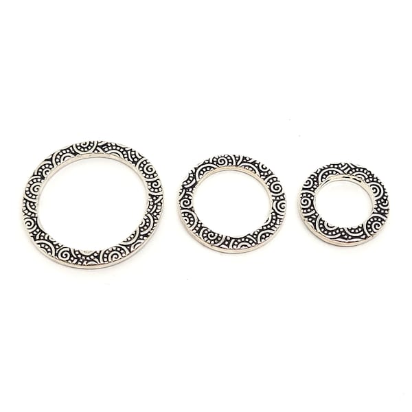 TierraCast Spiral Rings, Antique Silver Plated Pewter, Silver Plated Round Links, Silver Plated Round Connectors, 3/4in, 5/8in, 1 Ring