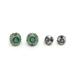Green or White Cloisonne Round Beads with Circle Design, Green 8mm (25 pcs) or White 6mm (33 pcs) Metal Enamel Beads, Vintage Boho CL-106/7