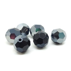 Cuentas redondas de cristal checo Preciosa de hematita azabache, 10 mm, color negro/gris, auténticas Preciosa compatibles con Swarovski 5000, 6 unidades