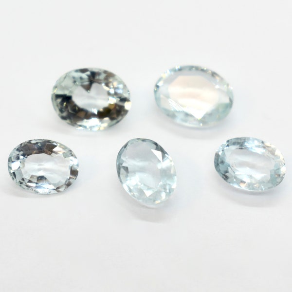 Aquamarine Cabochons - AA Grade Faceted Oval - 6x8mm, Pale Blue Gemstone Cabochons for Birthstone Jewelry, Jewelry Supplies, 1 Piece