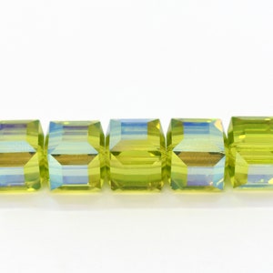 Light Olivine AB 5601 Swarovski Crystal Cube Bead 4mm, 6mm, 8mm Green Crystal Beads for Jewelry Making, Light Green Crystal Beads, Wholesale