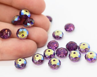 Amethyst AB Purple Rainbow Swarovski Crystal Faceted Briolette / Rondelle Bead (5040) 8mm Wholesale Jewelry Royal Purple Color