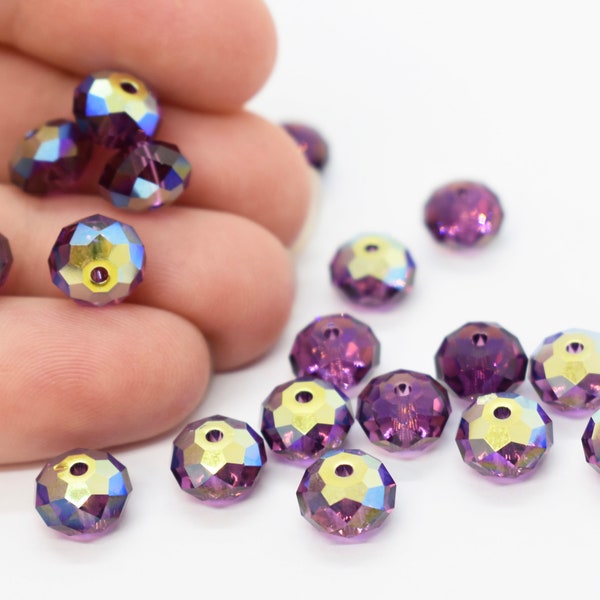 Amethyst AB - Purple Rainbow Swarovski Crystal Faceted Briolette / Rondelle Bead (5040) 6mm 8mm Wholesale Jewelry Royal Purple Color