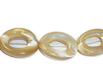 Mother of Pearl Natural, Wavy Oval Bead Frame/Donut Shell Beads - 12mm x 18mm ,15mm x 20mm,18mm x 25mm Beige Pearlescent Beads for Jewelry