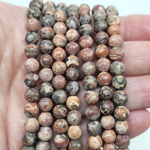 Leopard Skin Jasper (Red) (Natural) 6mm,A Grade Smooth Round Gemstone Beads,(16&quot; Strand)Red/Brown Leopardskin Marbled Gemstone Beads