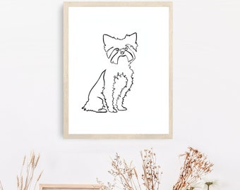 Single Line Drawing Fine Art Print of Yorkshire Terrier, Gift Ideas for Yorkie Lovers, Modern Yorkie Artwork, Digital Print, Christmas Gift