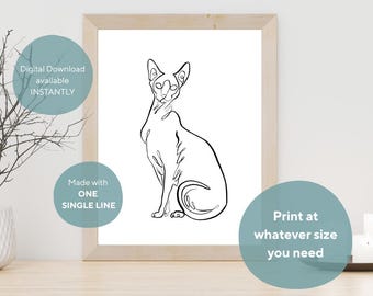 Sphynx Katze Single Line Kunstdruck: Minimalistische Fine Art (Digitaler Download)