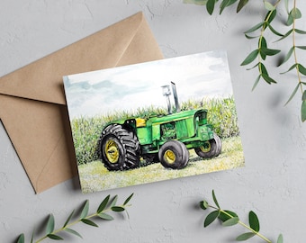 John Deere greeting card for dad, Father's Day card, Card for Farmer, Birthday card for grandpa, nostalgic tractor art, cards for men, farm