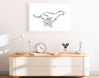 Greyhound Single Line Drawing, Modern Fine Art Print of Running Greyhound, Sophisticated Dog Line Artwork, Gift Ideas for Dog Lovers, Sleek