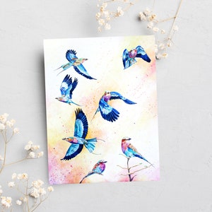 Lilac-Breasted Roller Greeting Card, All Occasion Greeting Card with Hand-Painted Watercolor Lilac-Breasted Roller Birds, Blank Interior image 4