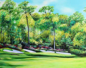 Pintura acrílica del hoyo 13 de Augusta National: Impresión artística de golf (descarga digital)