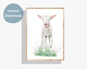 Watercolor Lamb Print – Gentle Farmhouse Nursery Art (Digital Download)