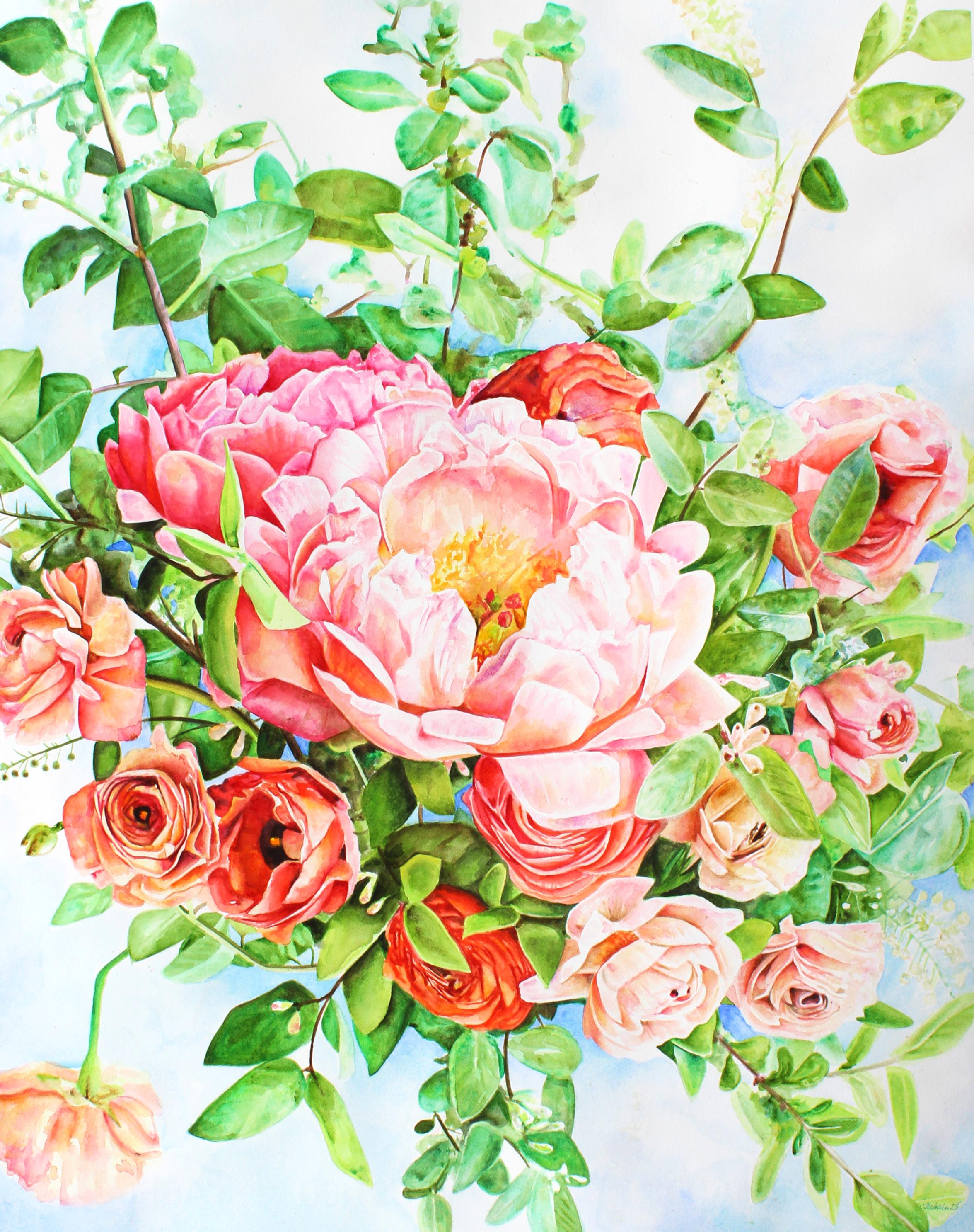 Pink Watercolor Peony Card – Floral Greeting Card, Blush Flower Art ...