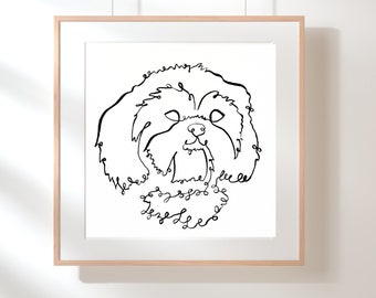 Single Line Drawing of a Shih Tzu Dog, Minimalist Sophisticated Shih Tzu Fine Art Print for Digital Download, Gift Ideas for Shih Tzu Lovers