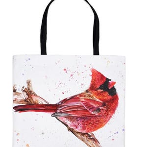 Cardinal Tote Bag: Watercolor Bird Art, Durable Polyester