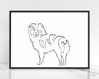 Australian Shepherd Single Line Drawing, Modern Fine Art Print, Gift Ideas for People Who Love Aussie Dogs, One Continuous Line Drawing