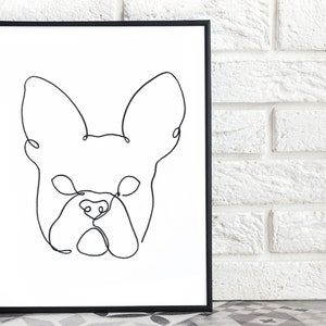 French Bulldog line drawing, Simple Frenchie black & white line drawing, French bulldog abstract art, Dog Art Line Drawings, Cool Line art