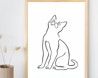 Classic Black & White Line Drawing Cute Cat Looking Up, Modern Cat Line Art, Abstract Feline Cat Artwork, Birthday Gift Ideas for Cat Lover