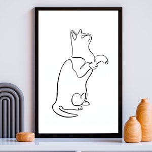 Cute Cat Line Art, Line Drawing of Cat Sitting on its Back Legs Showing Betlly & Fatty Pockets, Minimalist Art, Modern Fine Art Cat Print