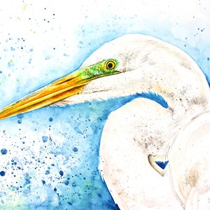 Downloadable Print of Egret hand-painted in watercolor, Paintings of Cranes, Stork Art, White elegant bird paintings, digital art prints