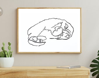 Adorable Line Drawing of Cat Snuggling Holding its Face, Super Cute Sleeping Cat Line Art, One Continuous Line Drawing of Sweet Cat Kitten