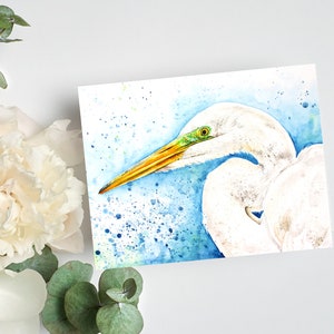 Beautiful Watercolor Egret Greeting Card, All Occasion Blank Card with White Crane, Stork Greeting Card, Thank You, Get Well, Sympathy Card