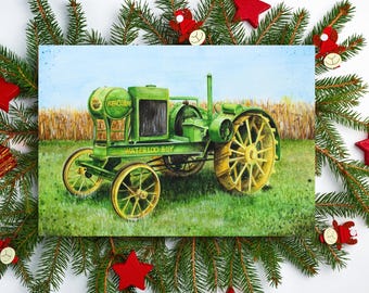 Waterloo Boy Tractor Watercolor Card: Farmhouse Art Greeting Card