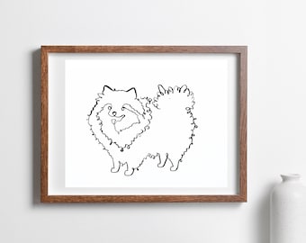 Pomeranian Single Line Drawing, Pet Line Art, Modern Simple Drawings of Pomeranian Dog, Gift Ideas for Pom Lovers, Digital Print, Minimalist