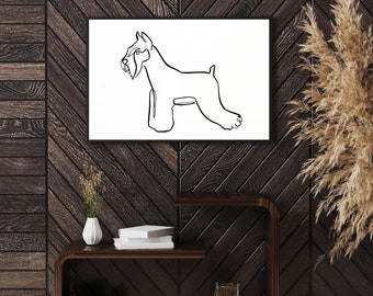 Schnauzer Single Line Drawing, Modern Cool Sleek Sophisticated Mature Adult Fine Art Print of Schnauzer Dog, Pet Line Art Drawings, Gifts