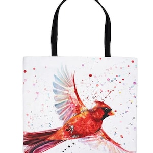 Flying Cardinal Tote Bag: Watercolor Bird Art, Eco-Friendly Gift