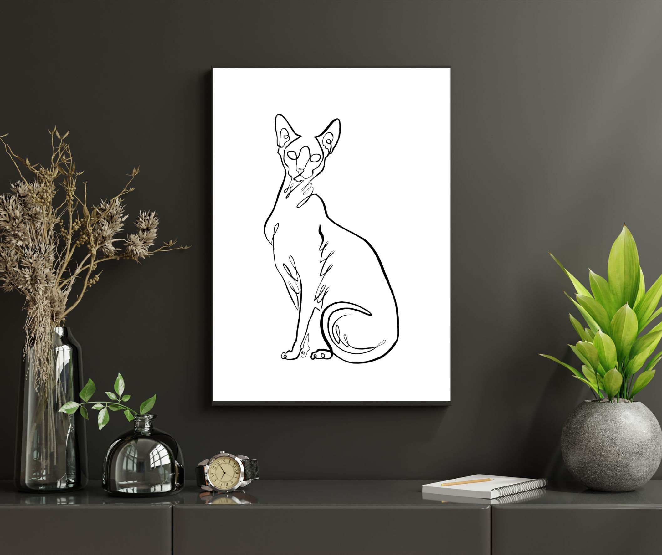 Sphynx Cat Single Line Art Print: Minimalist Fine Art (digital
