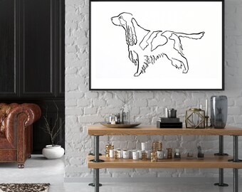 English Springer Spaniel Simple One Line Drawing, Modern Sleek Sophisticated Dog Art, Fine Art Gift Idea for Dog Lovers, Hand-Drawn in pen