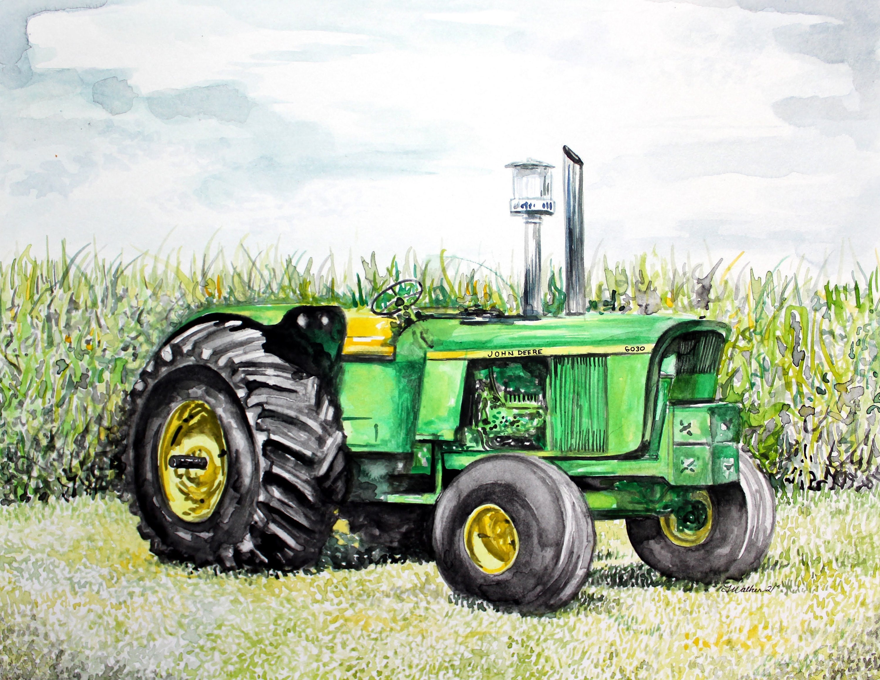 John Deere Tractor Print, Watercolor Painting of John Deere Tractor, Digital Print, Download Art