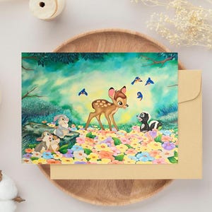 Aanpasbare bedankkaart voor babyshower Bambi & Thumper, bijpassende bedankkaart voor babyshower met bambi-thema, gepersonaliseerde digitale download