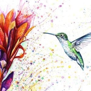 Wunderschönes Aquarell eines Kolibris und Blumen, Kolibri Kunst, Wunderschöner Kolibri Druck, Digitaldruck, Kolibri Bild
