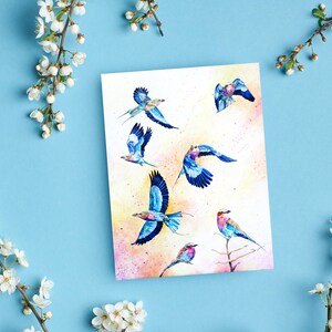 Lilac-Breasted Roller Greeting Card, All Occasion Greeting Card with Hand-Painted Watercolor Lilac-Breasted Roller Birds, Blank Interior image 3