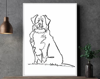 Bernese Mountain Dog Single Line Drawing, Simple Dog Line Art, One Continuous Line Artwork, Fine Art Gifts Ideas for Dog Lovers, Modern Dog