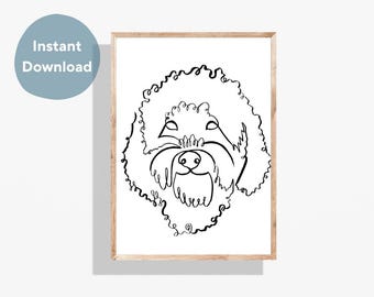 Goldendoodle Single Line Drawing Art Print: Modern Dog Portrait (Digital Download)