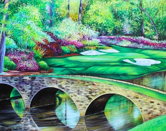 Pintura acrílica del hoyo 12 de Augusta National: Impresión artística de golf (descarga digital)