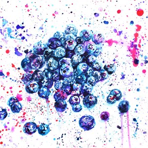 Watercolor Painting of Expressive Blueberries, Digital Downloadable Art Print, Blueberry kitchen decor, Blueberry Art, Print Yourself Art