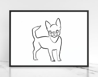 Chihuahua Single Line Drawing, Minimalist Dog Artwork, Fine Art Prints of Small Dogs, Gift Ideas for People Who Own Chihuahua's, Chi-Chi Dog