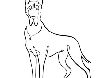 Great Dane Single Line Drawing, Modern Simple Fine Art Print of Great Dane, Gift & Christmas Ideas for People Who Love Great Danes, Digital