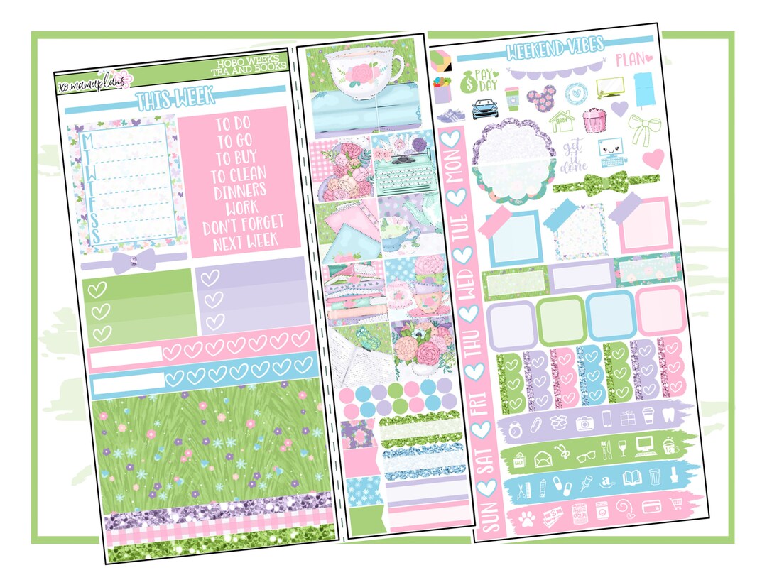 Tea and Books Hobonichi Weeks | Planner Sticker Kit - Etsy